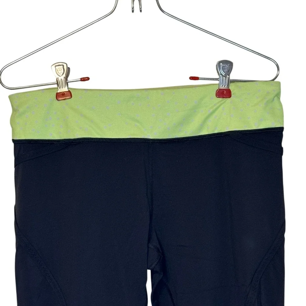 Lululemon Women Pants Lime Polka Dot Waistband Crop Leggings Reflective Accent 8